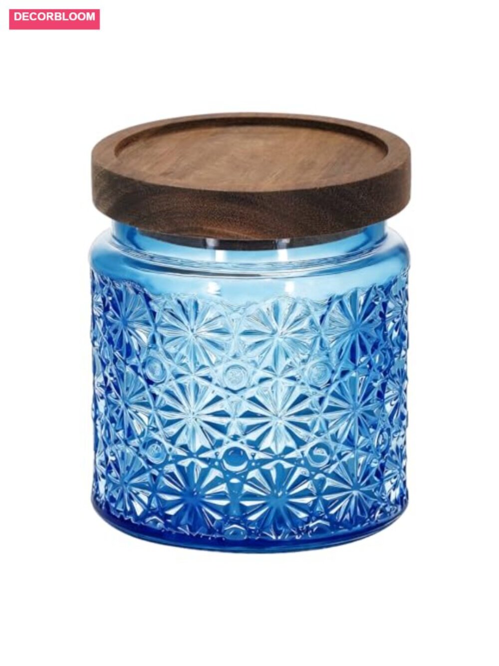 Vintage Embossed Glass Candy Jar Acacia Wood Lid Kitchen Food Storage Canister